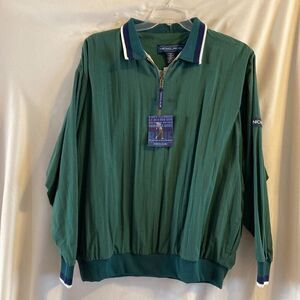 Nicklaus Mens Golf Jacket Green Pocket Long Sleeve 1/4 Zip Collared Mesh LG  New